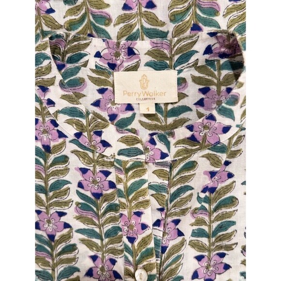 Perry Walker Womens Dress Green Floral Mini Cap Sleeve A Line Boho 1 US Small - Picture 3 of 11